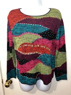 Multicolor Patchwork Crewneck Sweater - Women